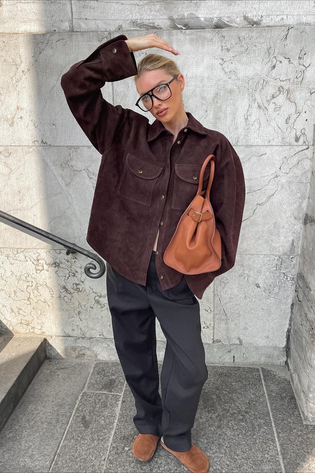 Chic Brown Suede Loose Blazer Coat for Effortless Style