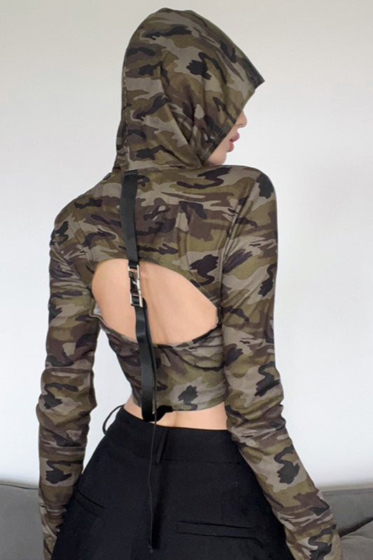 Backless Camouflage Hoodie - Fashionpara