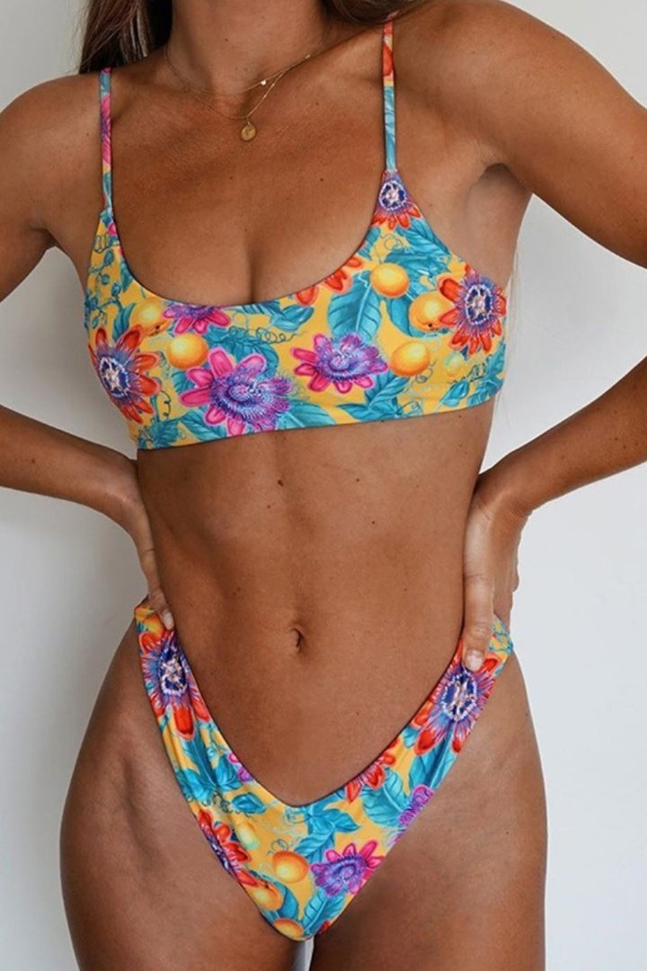 Multicolor Floral Printed Multicolor Bikini Set - Fashionpara