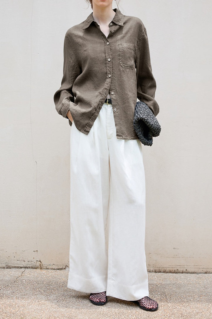 Linen Blend Single Breasted Blouse