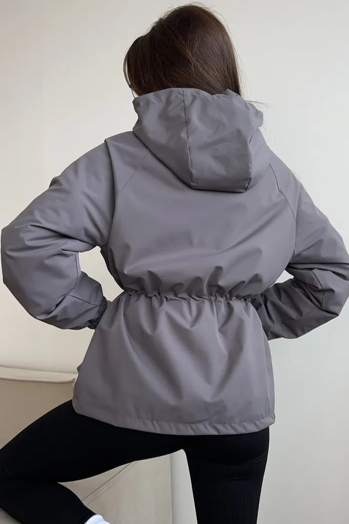 Hooded Drawstring Waist Utility Jacket