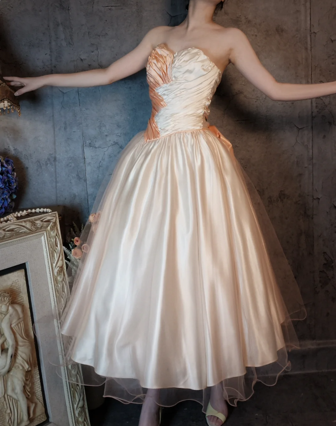 Princess Champagne Pink A-line Sweet Bow Satin Prom Dress Evening Dress Sweet 16 Dress P4316