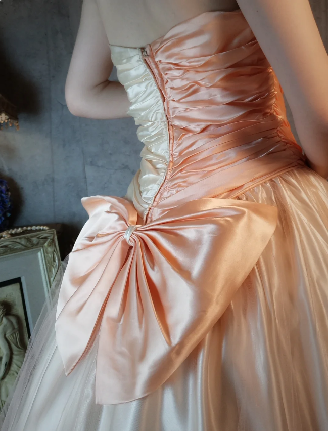 Princess Champagne Pink A-line Sweet Bow Satin Prom Dress Evening Dress Sweet 16 Dress P4316