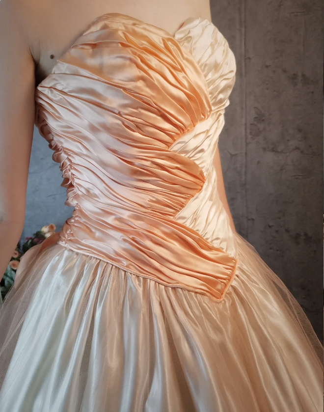 Princess Champagne Pink A-line Sweet Bow Satin Prom Dress Evening Dress Sweet 16 Dress P4316