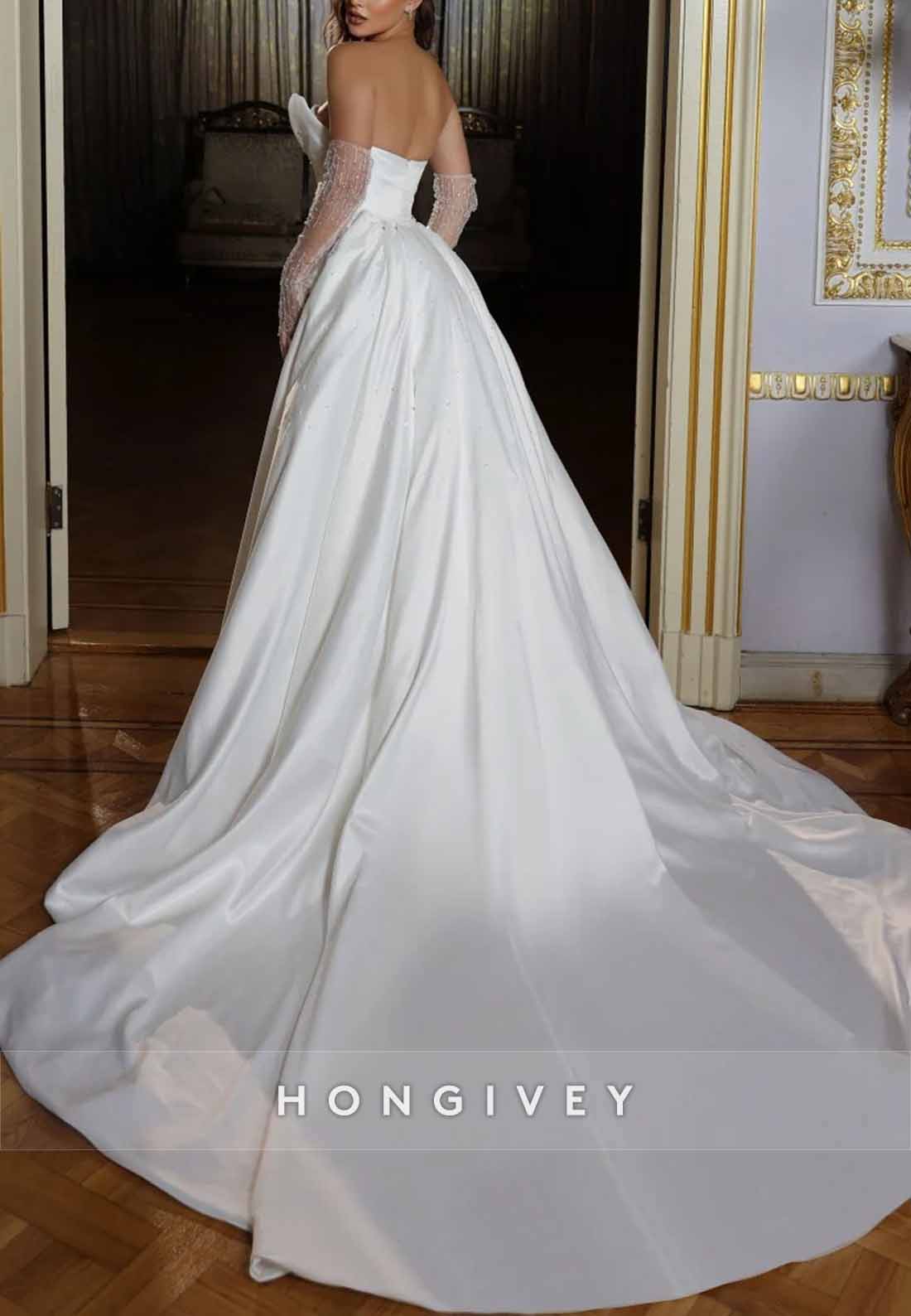 Glitter Sweetheart Strapless Half Sleeve Detachable Mermaid Wedding Dresses