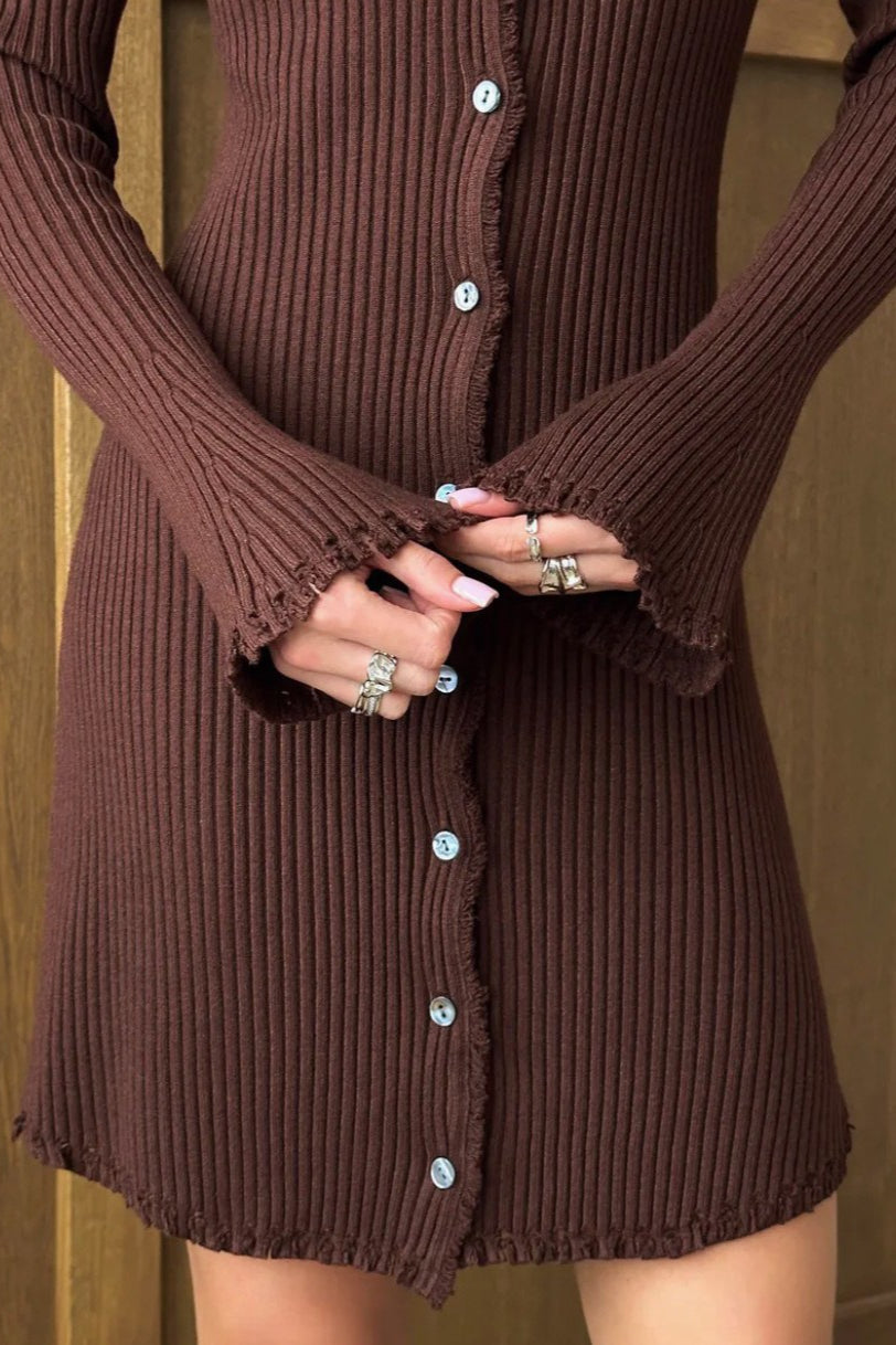 Solid Button Front Knit Sweater Dress 8