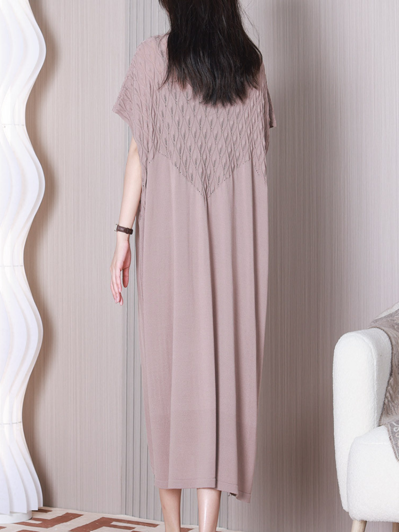 Pointelle-Knit Round-Neck Short-Sleeve Cocoon Midi Dress 6