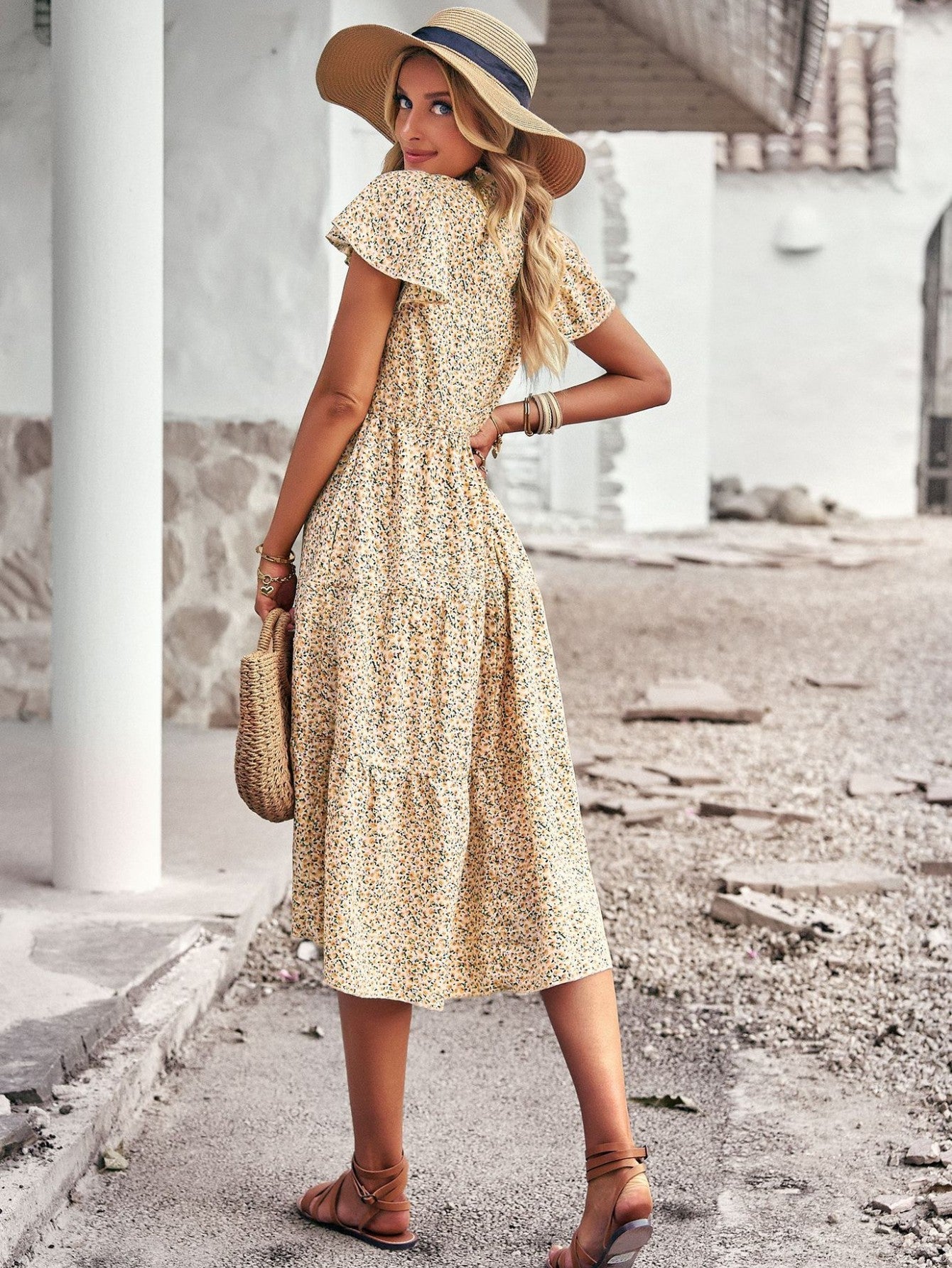 Black A Line Floral Long Boho Dress - Fashionpara