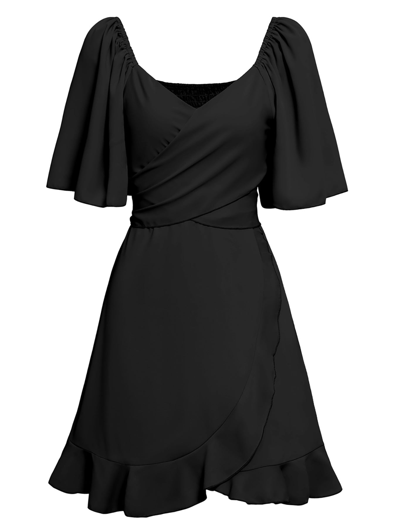 Apricot A Line Ruffles V Neck Short Graduation Party Dress - Fashionpara