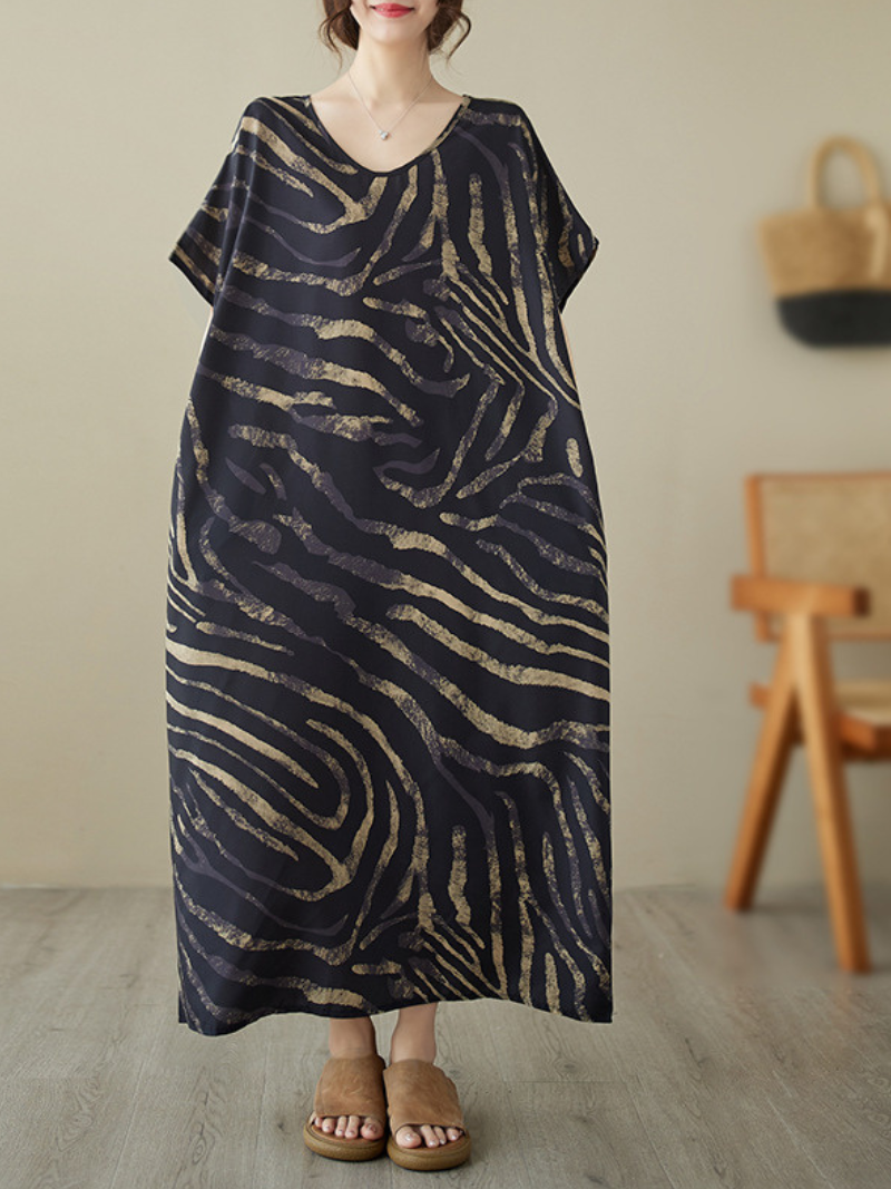 Animal Print V-Neck Short Sleeve Oversized Maxi Dress 4