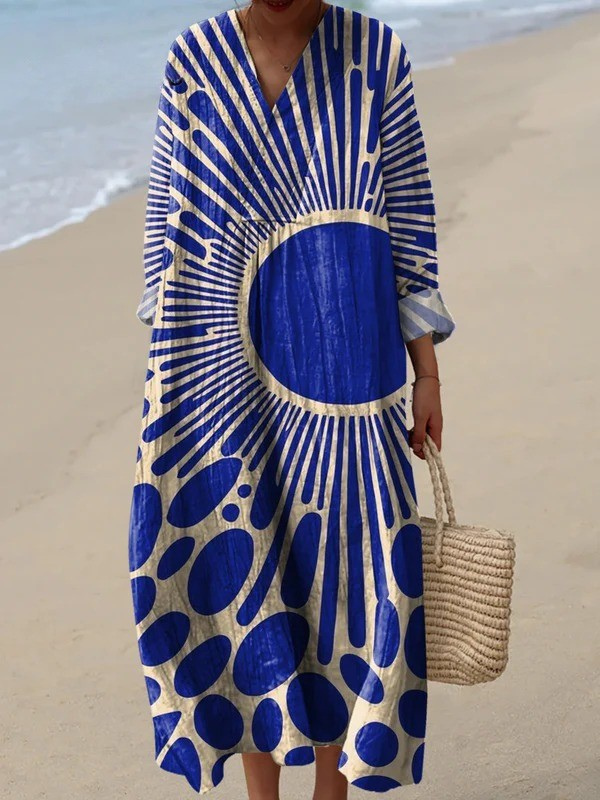 Sun Print V-Neck Long Sleeve Maxi Dress 2