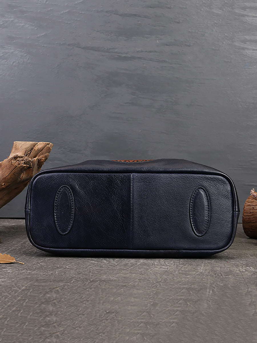 Leather Flower Spliced Capacity Hand Bag Shoulder Bag