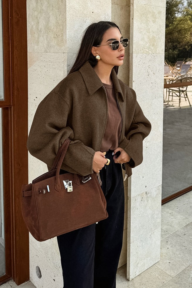 Collared Zip Front Wool Blend Jacket 8