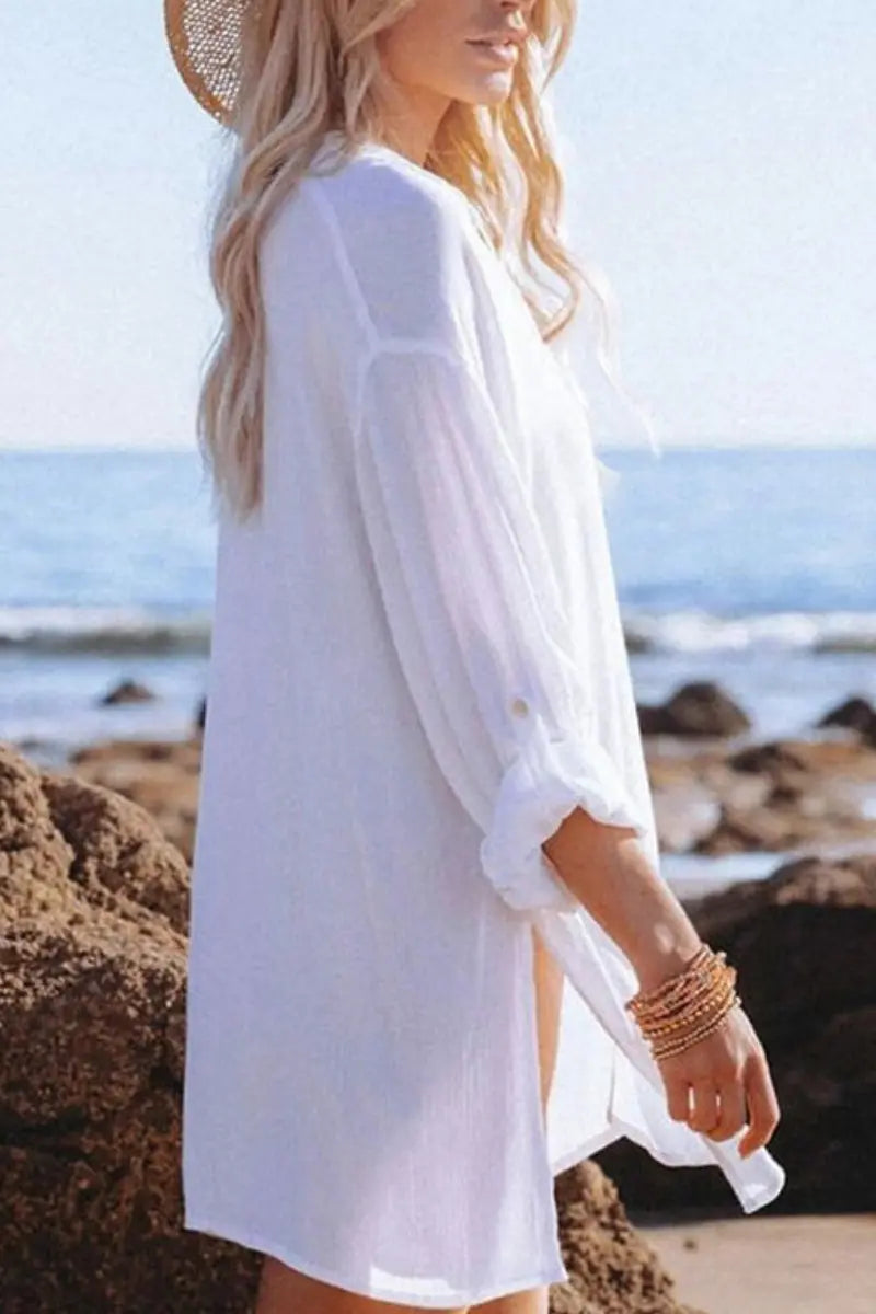 Long Sleeve Button Down Chiffon Cover Up Blouse Fashionpara