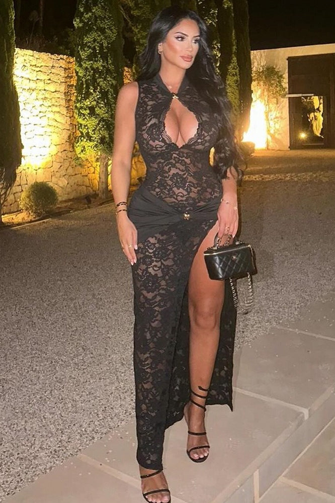 Lace High Split Sleeveless Lace Dress - View 5