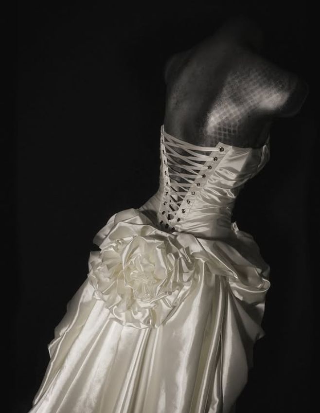 Gentle A Line Strapless Pleated White Satin Long Wedding Dress