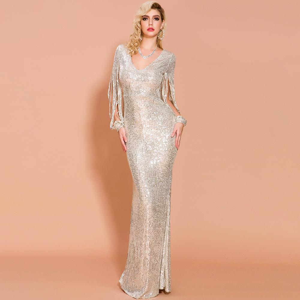 Fringed Sleeves Elegant Sequin Dress - Fashionpara