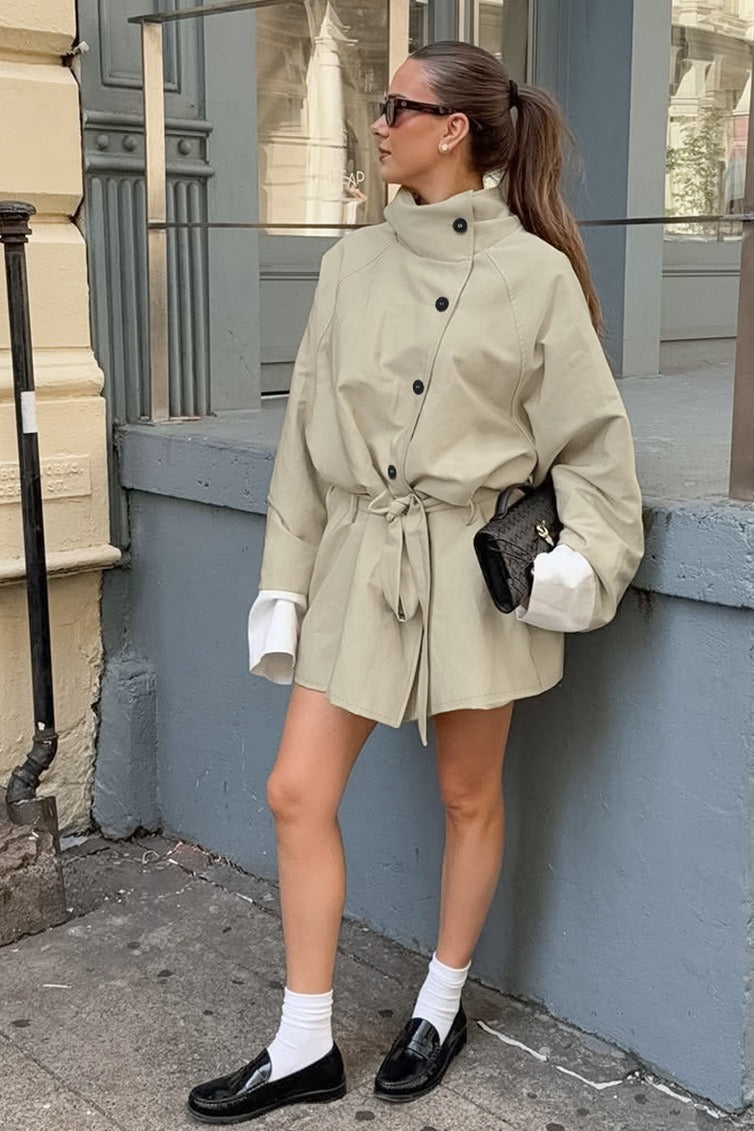 Stand Collar Colorblock Coat - Fashionpara