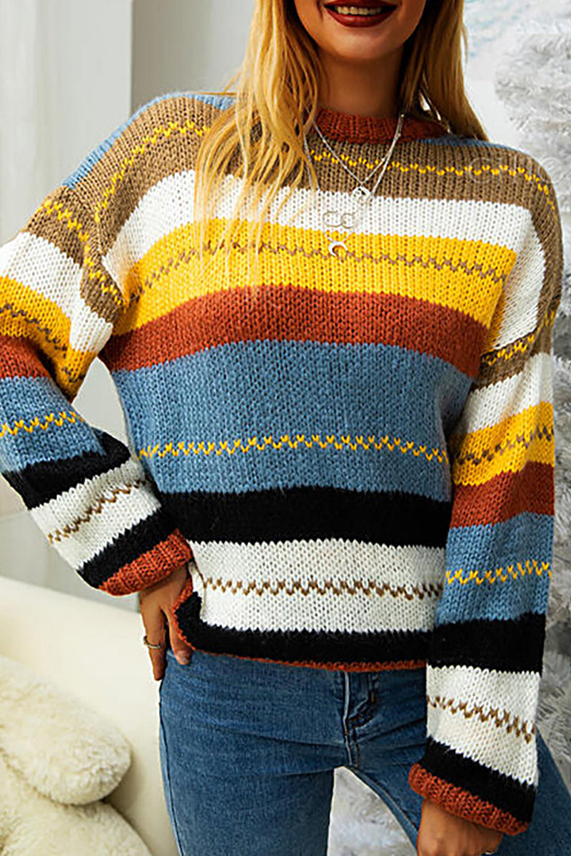 O-Neck Striped Sweater - Fashionpara
