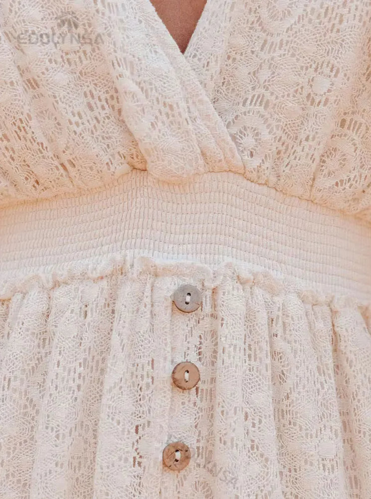 Lace V-Neck Flutter Sleeve Tiered Mini Dress 26
