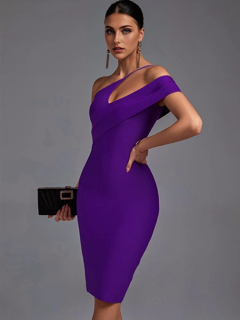 Bandage Asymmetric One-Shoulder Bodycon Midi Dress 3