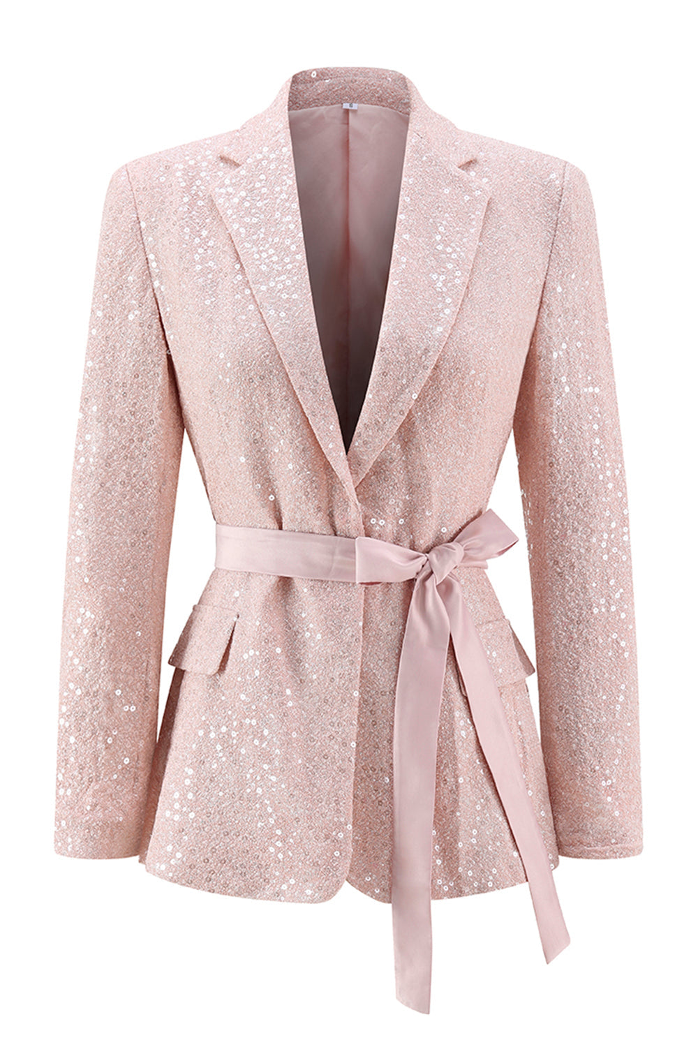 Sparkly Pink Sequin 2 Piece Pencil Midi Prom Suits with Sash