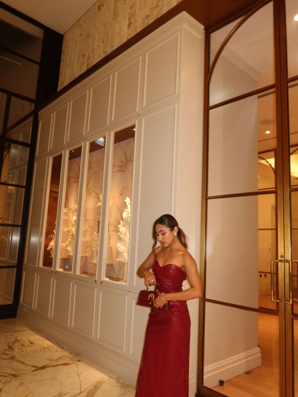 Faux-Leather Strapless Sweetheart High-Slit Maxi Dress 4