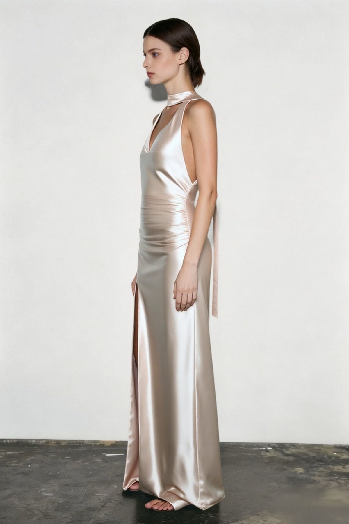 Halter Deep V-Neck Dress
