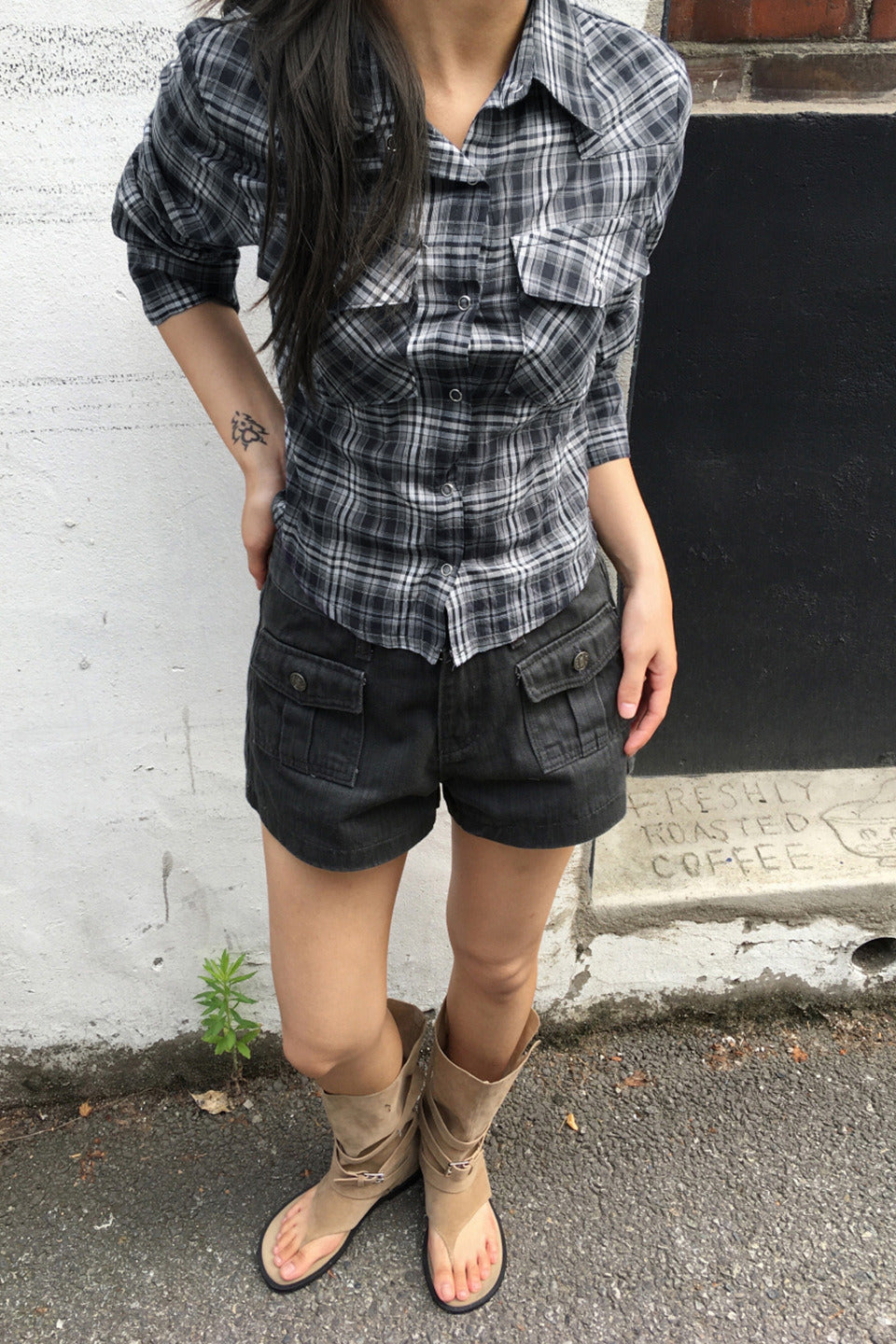 Camouflage Short Fitted Waist Long Sleeve Shirt Blouse