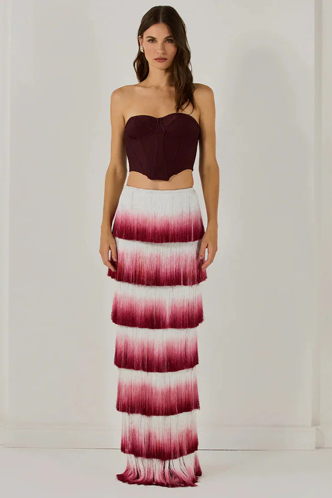 Strapless Corset Fringe Tiered Maxi Skirt Set 3