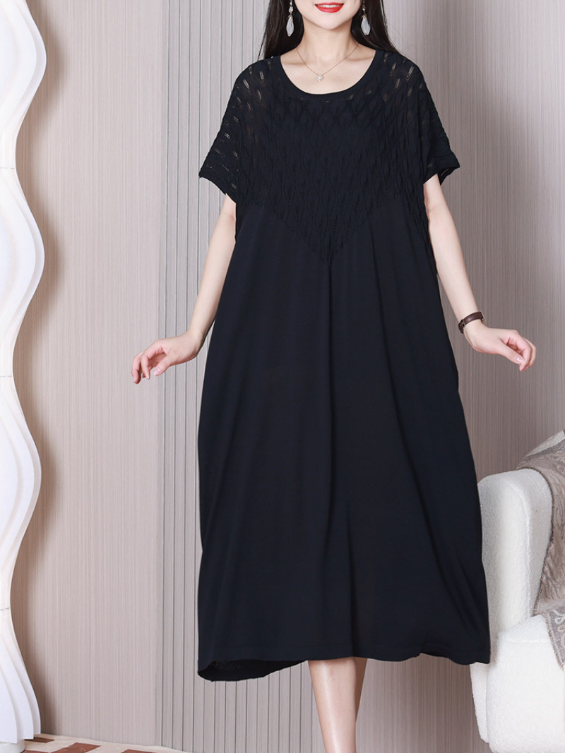 Pointelle-Knit Round-Neck Short-Sleeve Cocoon Midi Dress 7