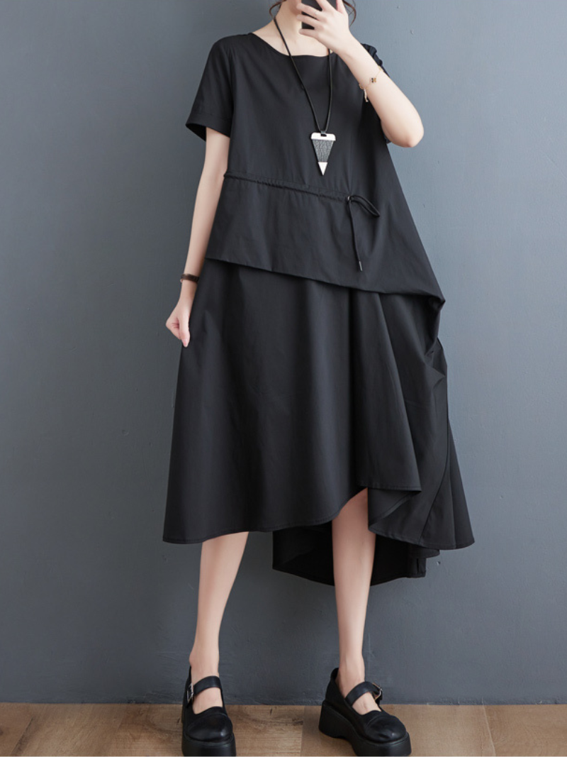 Just My Style Cotton Round Neck Loose A-line Dress - Fashionpara