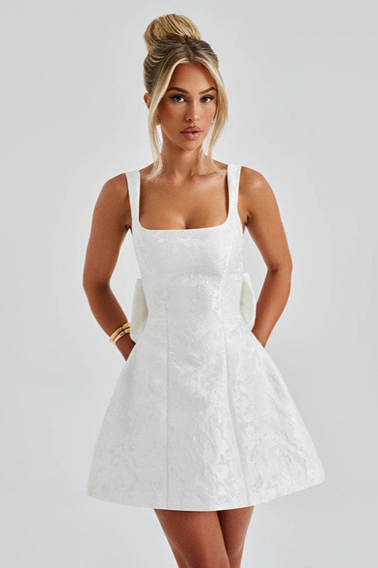 Square Neck Bow Fit and Flare Mini Dress