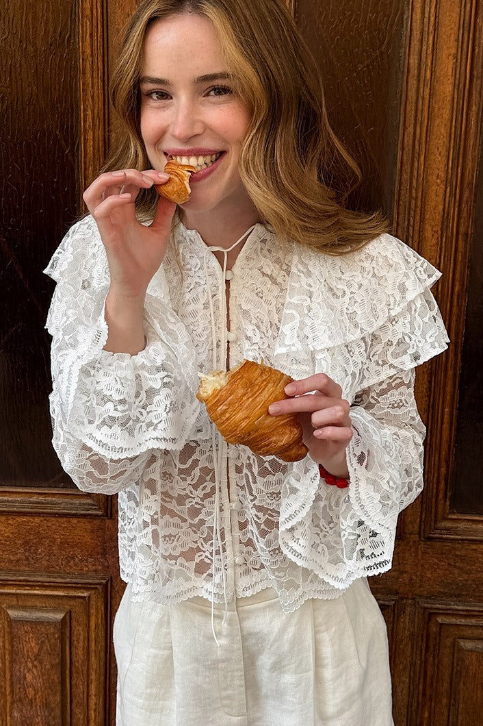 Vintage Lace Ruffle Long Sleeve Blouse