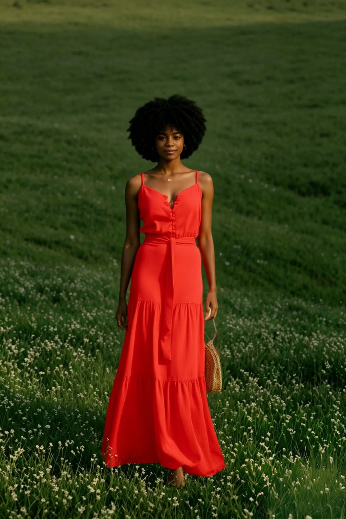 Tiered Button Front Spaghetti Strap Maxi Dress