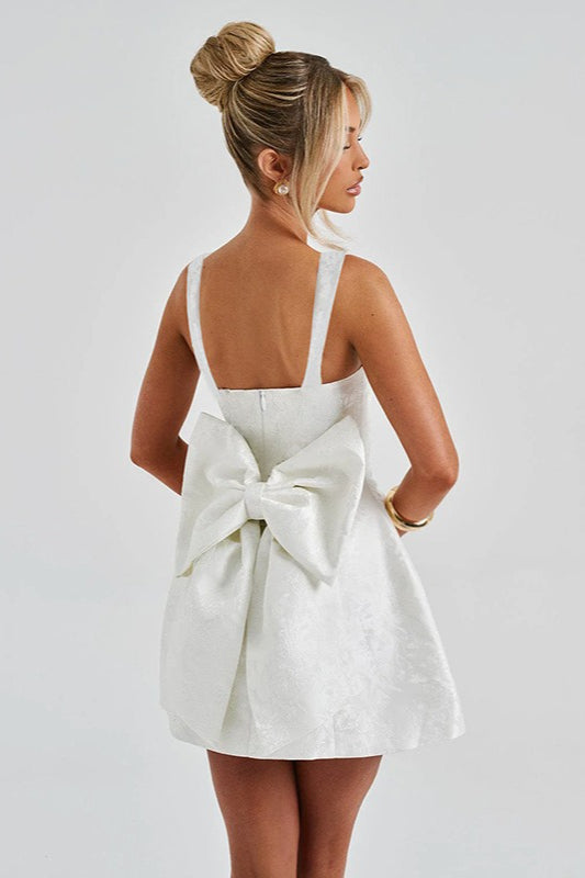 Square Neck Bow Fit and Flare Mini Dress - View 4