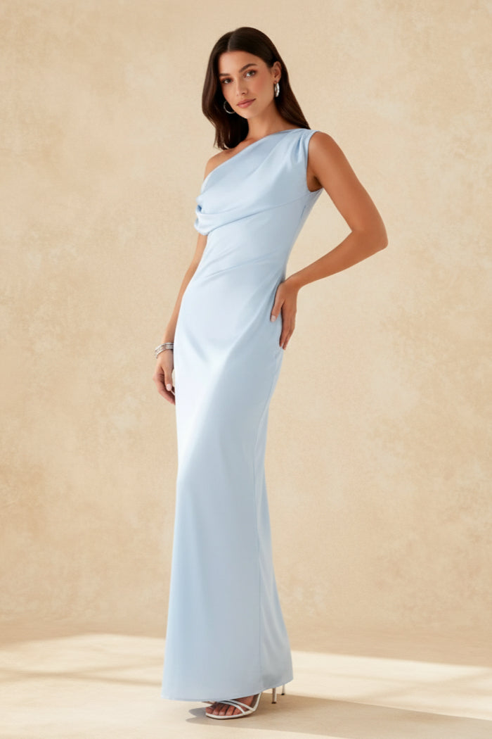Solid Asymmetric Neckline Formal Dress