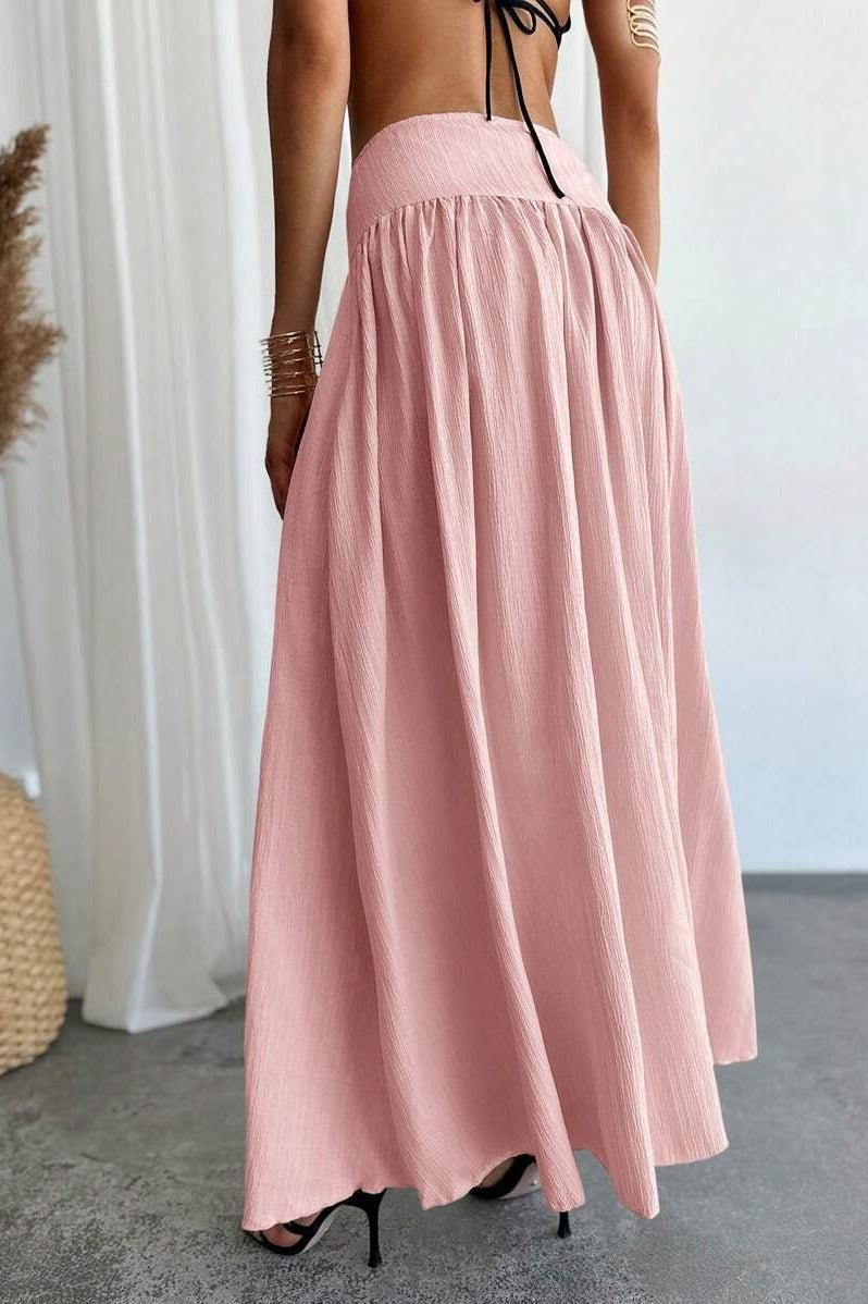 Pleated High Waist Maxi Skirt