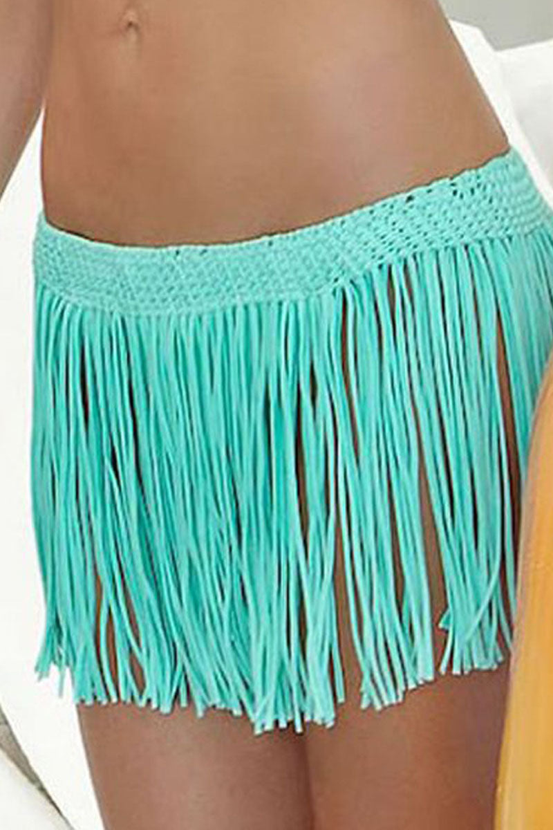 Stretch Fringed Ethnic Style Beach Bikini Short Skirt Bottoms - Fashionpara