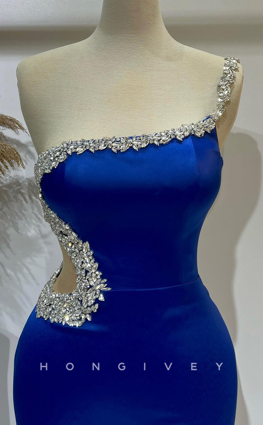 L2780 - One Shoulder Beaded With Side Slit Train Party Prom Evening Dress - Fashionpara