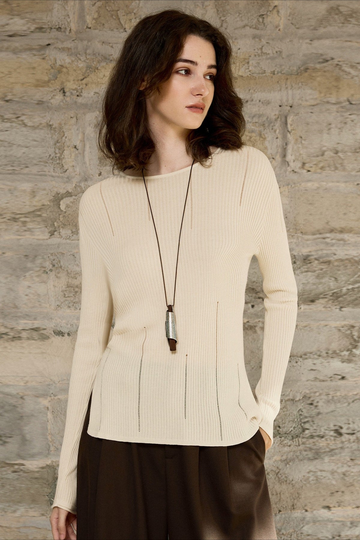 Lyocell Wool Side Slit Knit Top
