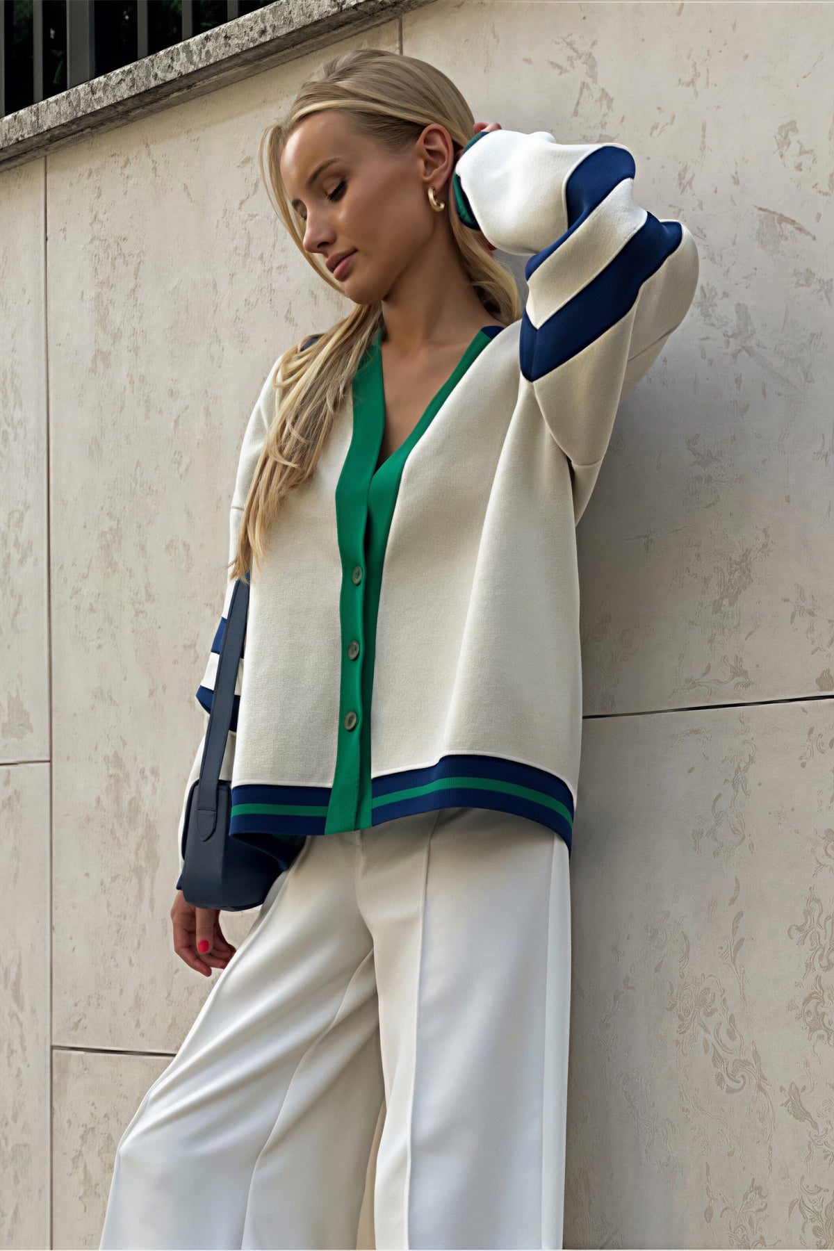 Simple Color Block Striped Relaxed Knit Cardigan 5