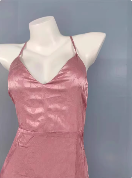 Sweet Pink Mermaid Cross-ribbon Embroidered Satin Slit Long Prom Dress Evening Dress P4333