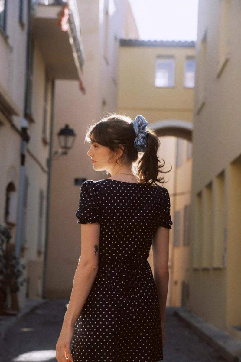 Polka Dot V Neck Mini Work Dress - Fashionpara