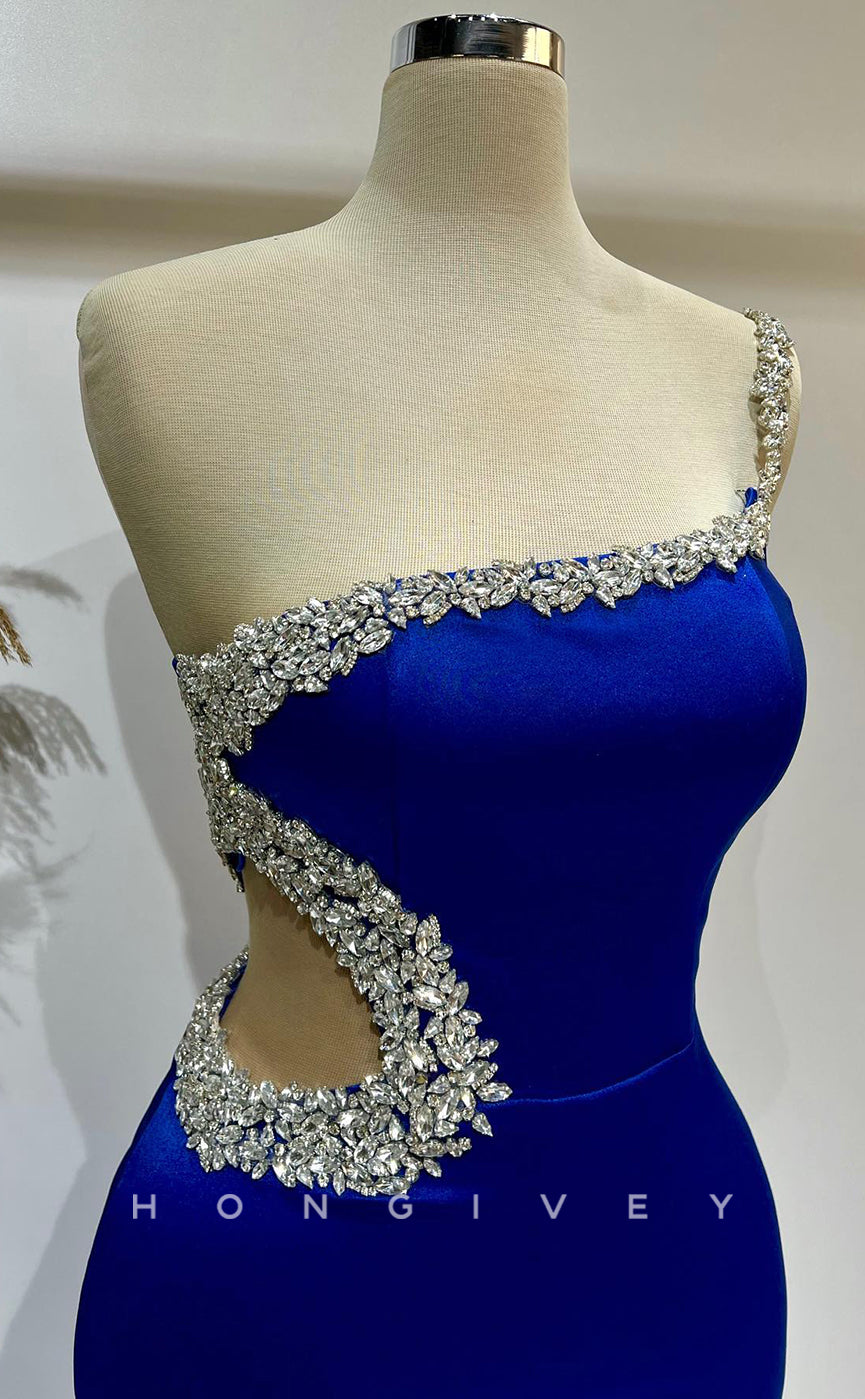 L2780 - One Shoulder Beaded With Side Slit Train Party Prom Evening Dress - Fashionpara