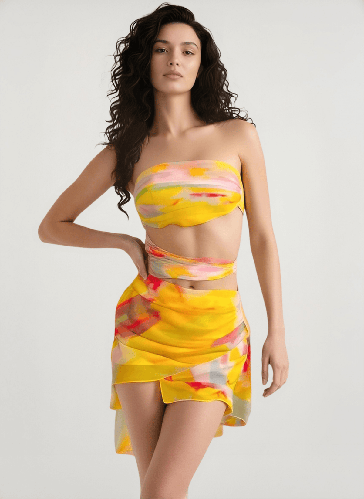 Abstract Print Strapless Bandeau Two-Piece Set
