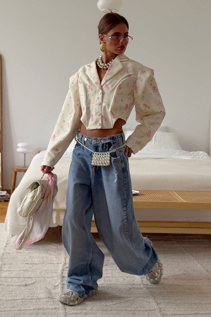 Long Sleeve Printed Blazer Coat - Fashionpara