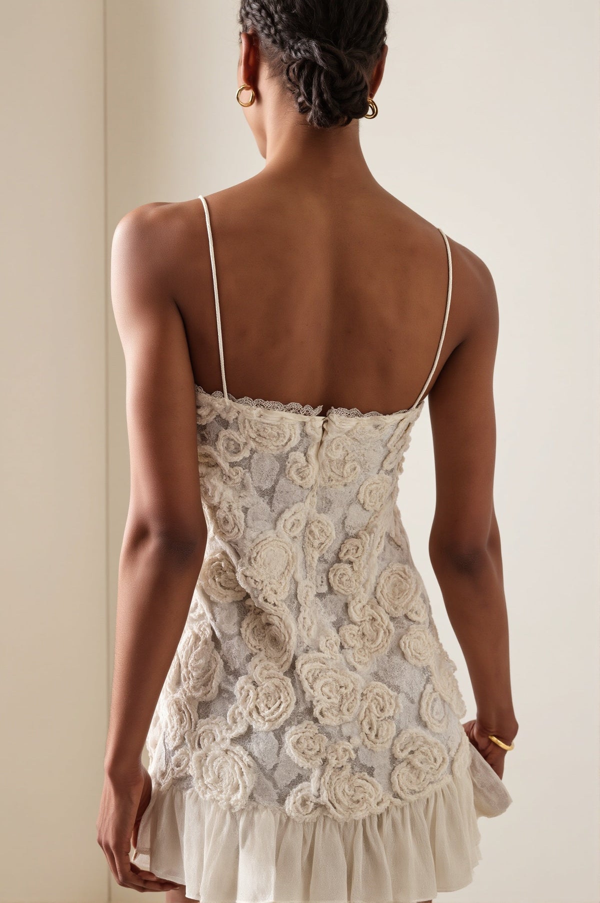 Rosette Textured Cami Ruffle Hem Mini Dress 5
