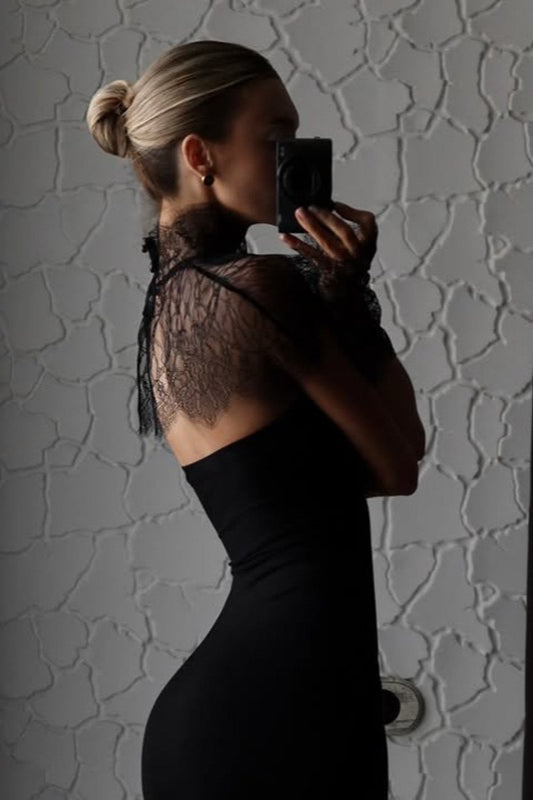 Sheer Lace Capelet Strapless Mermaid Gown 4