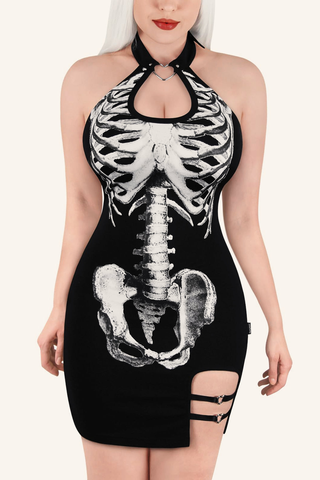 Heart Cutout Halter Skeleton Mini Dress